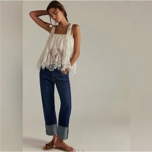 We The Free Women Slim Shade Selvedge Jeans 25" Deep Indigo Button Fly Cotton